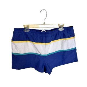 Vtg Catalina  Mens Swim Shorts 36 Blue Striped Drawstring Pockets Swimwear Beach